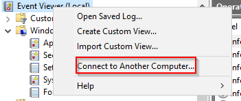 Menu option on how to connect to another computer to view its logs.