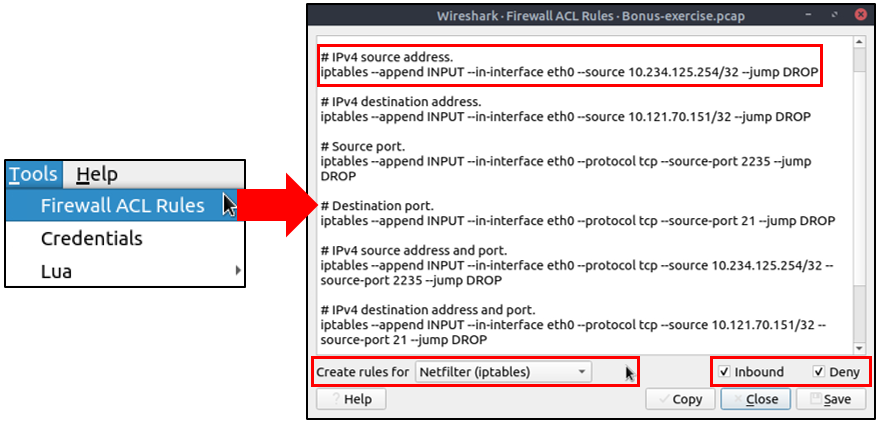 Wireshark - firewall acl rules